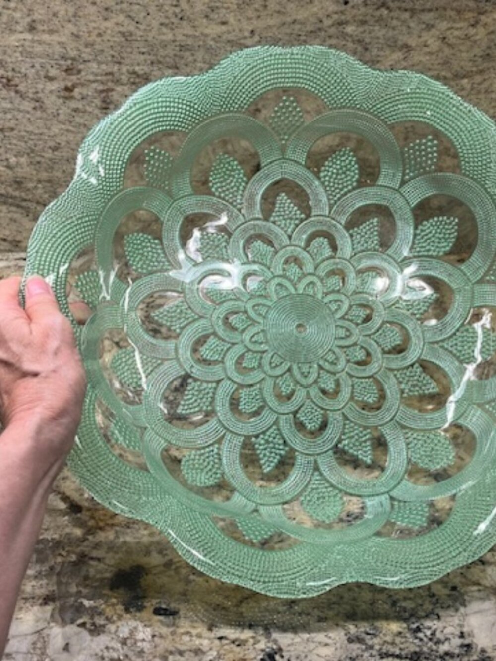 Green Hobnail Glass Bowl